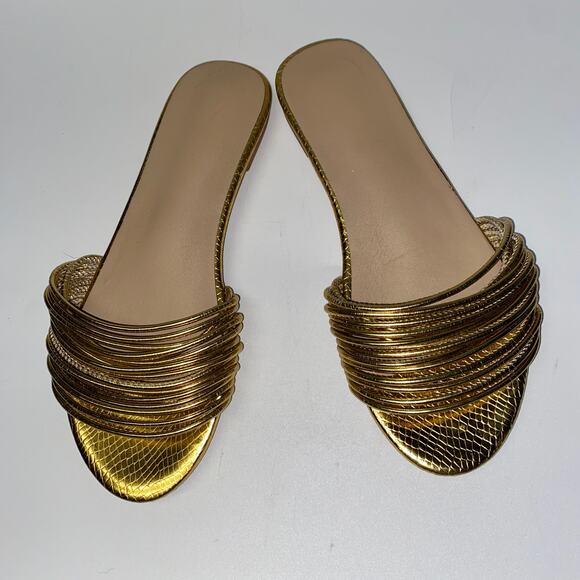 Shein Gold Faux Leather Strappy Metallic Slide Flat Sandals Women's Size 39 7.5 - Picture 4 of 7